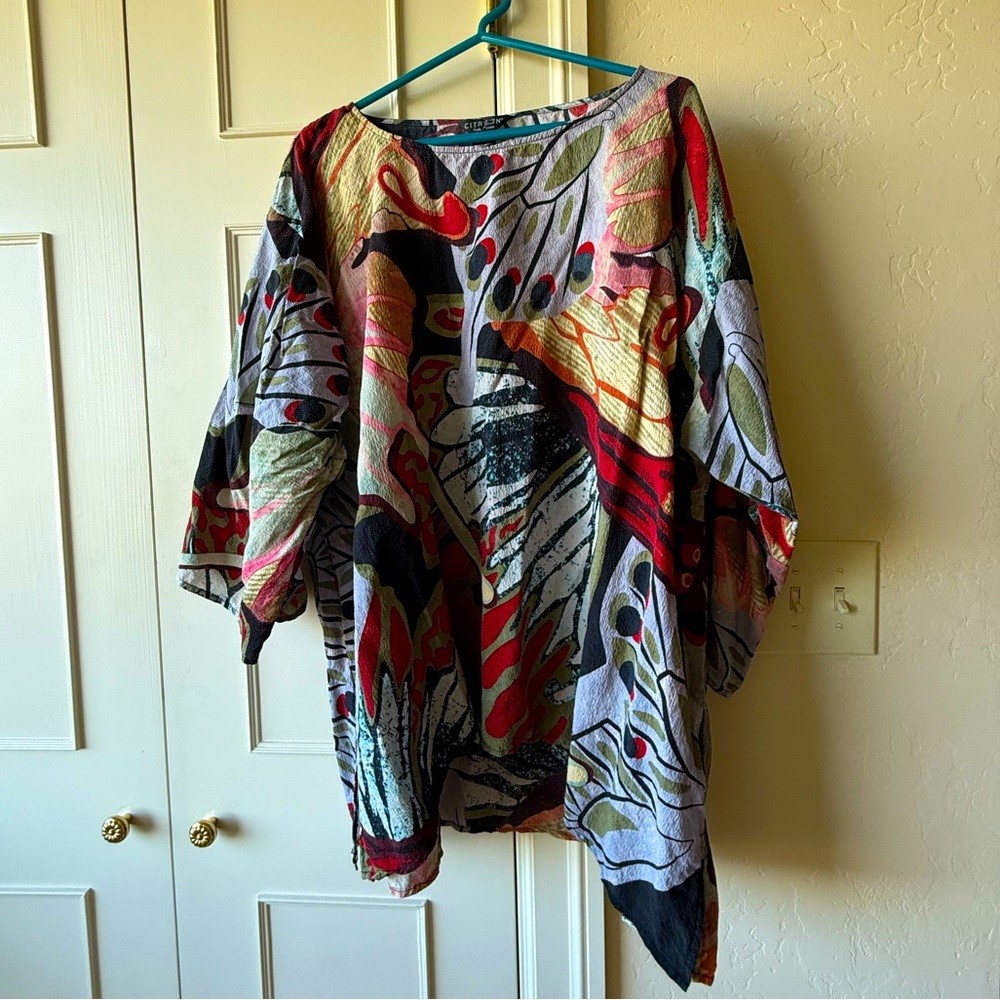 Vintage Citron Santa Monica 100% Silk Bohemian Multi-Color Tunic Sz 3X